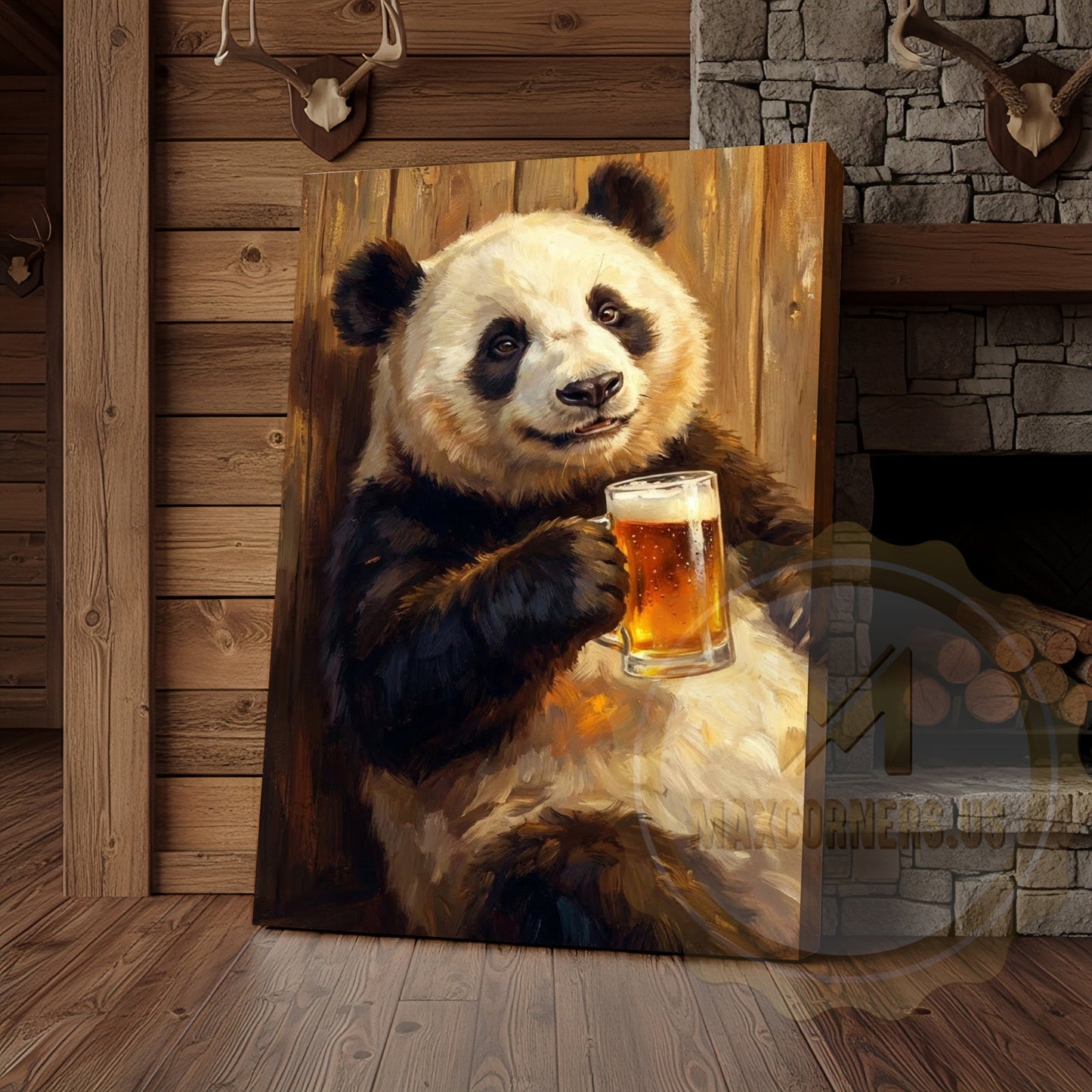 Funny Panda Canvas Wall Art - Beer Drinking Panda Humor Print