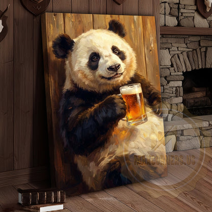 Funny Panda Canvas Wall Art - Beer Drinking Panda Humor Print