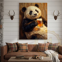 Funny Panda Canvas Wall Art - Beer Drinking Panda Humor Print