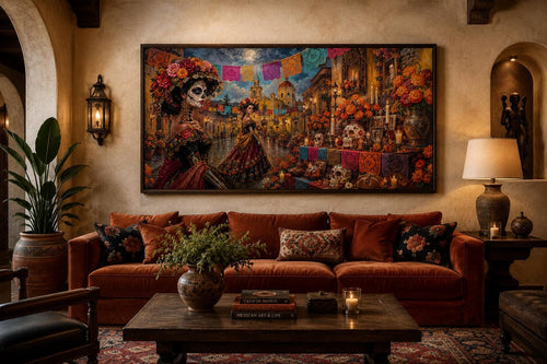 Day of the Dead Painting - Catrina Wall Art Canvas Print | Vibrant Mexican Folk Decor