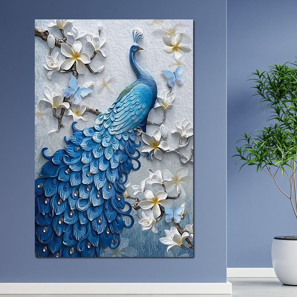 Blue Peacock Flower 1 panel Canvas Wall Art