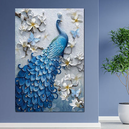 Blue Peacock Flower 1 panel Canvas Wall Art