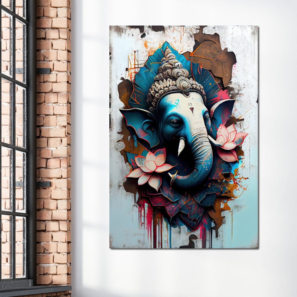Blue Ganesh Portrait Canvas Wall Art