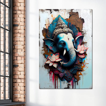 Blue Ganesh Portrait Canvas Wall Art