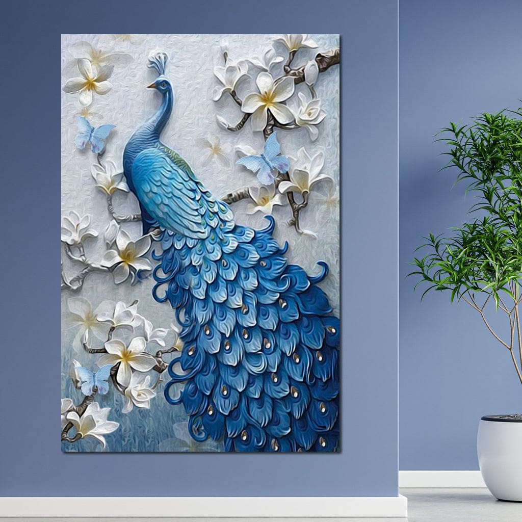 Blue Peacock Flower 1 panel Left Canvas Wall Art