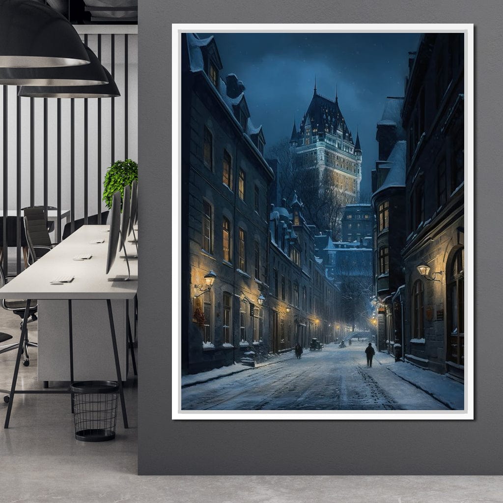 Quebec City Street On a Winter Night Canvas Wall Art