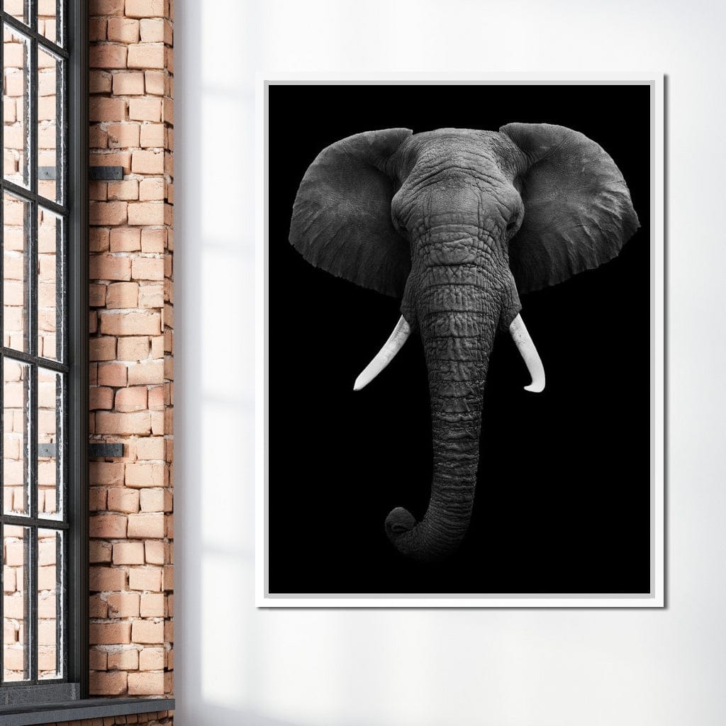 Black and White Elephant Face Canvas Wall Art