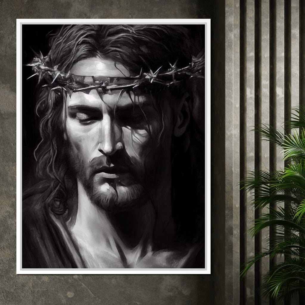 Black & White Jesus Portrait Canvas Wall Art