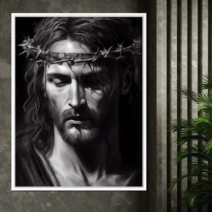 Black & White Jesus Portrait Canvas Wall Art