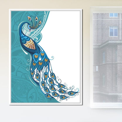 Peacock on Turquoise & White Background Canvas Wall Art