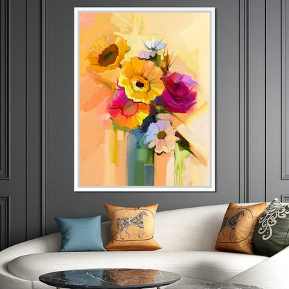 White Yellow & Red Flower Bouquet Canvas Wall Art