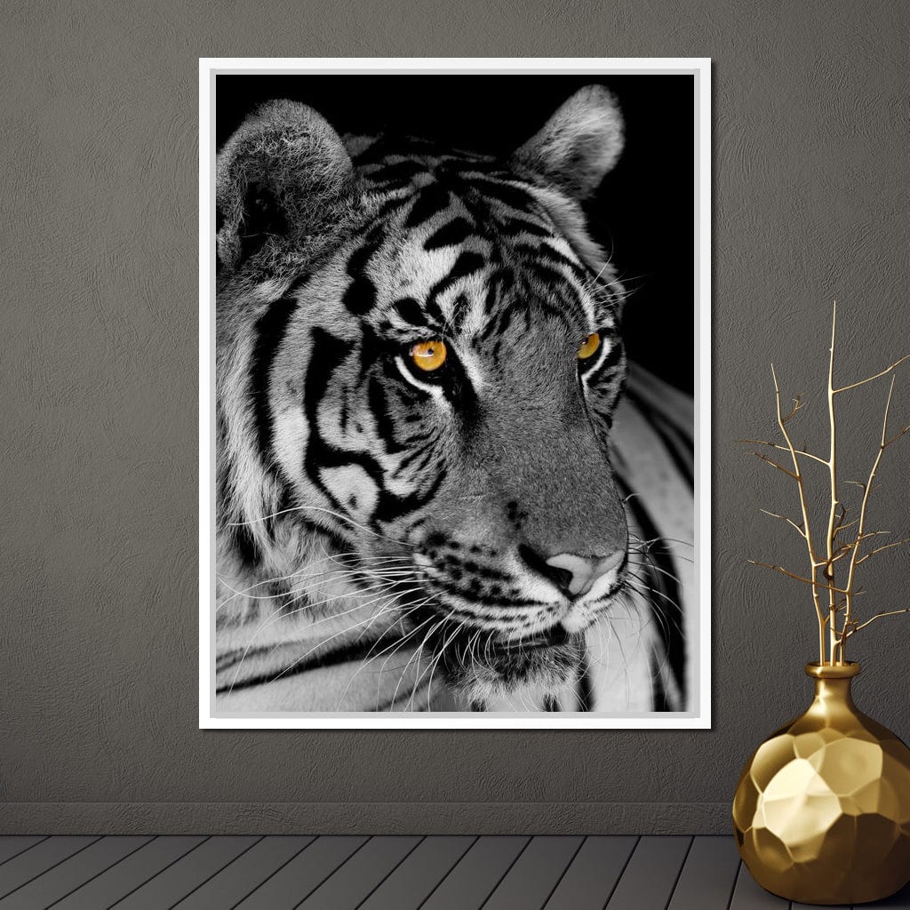 Black and White Tiger with Yellow Eyes Canvas Wall Art