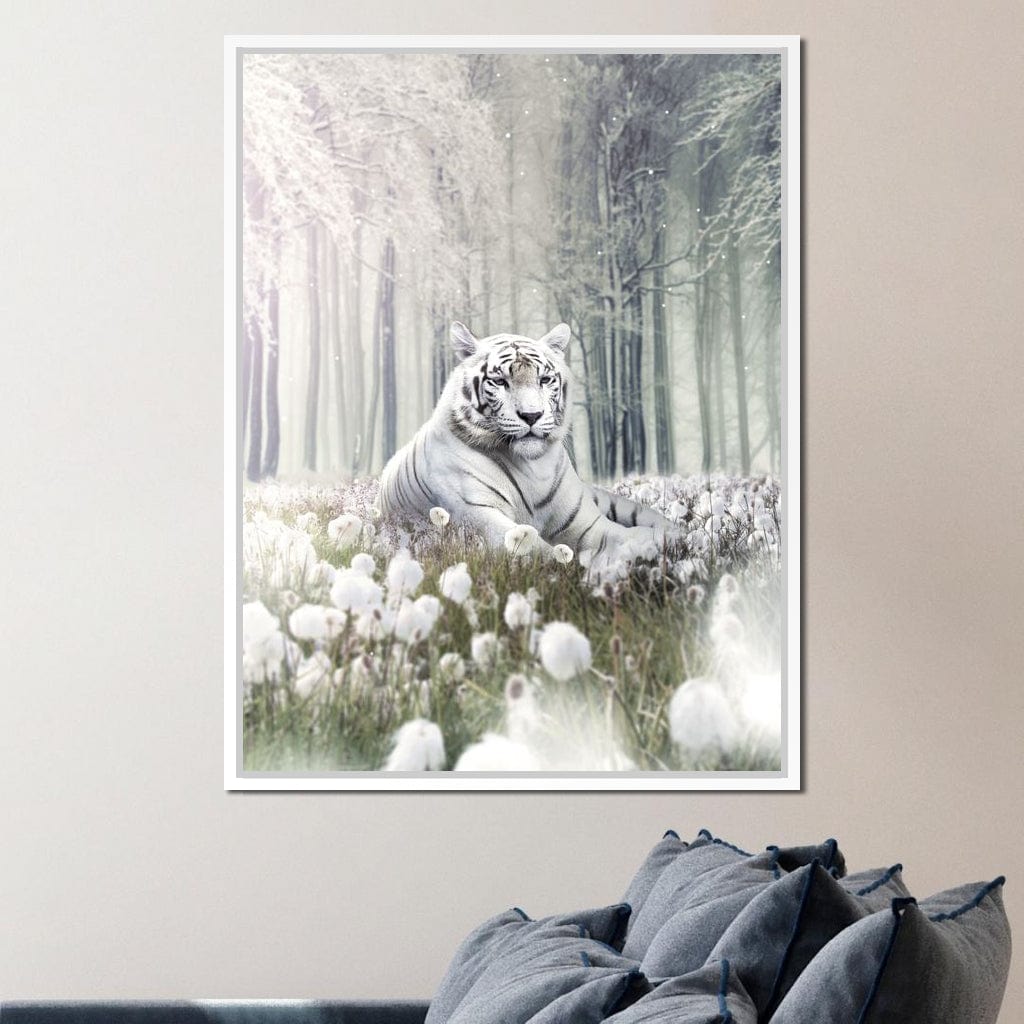 White Tiger Flowers Canvas Wall Art