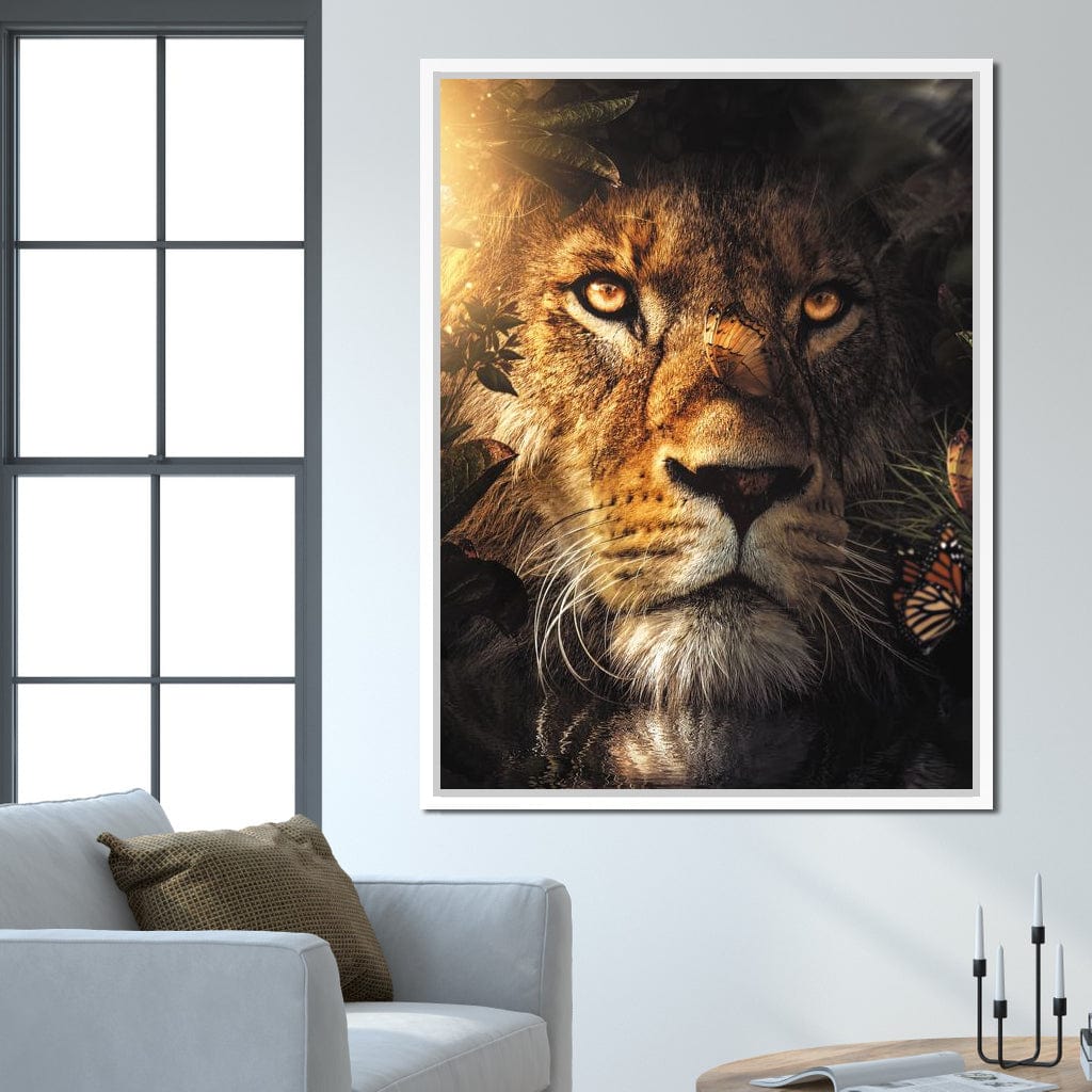 Lion Hiding Canvas Wall Art