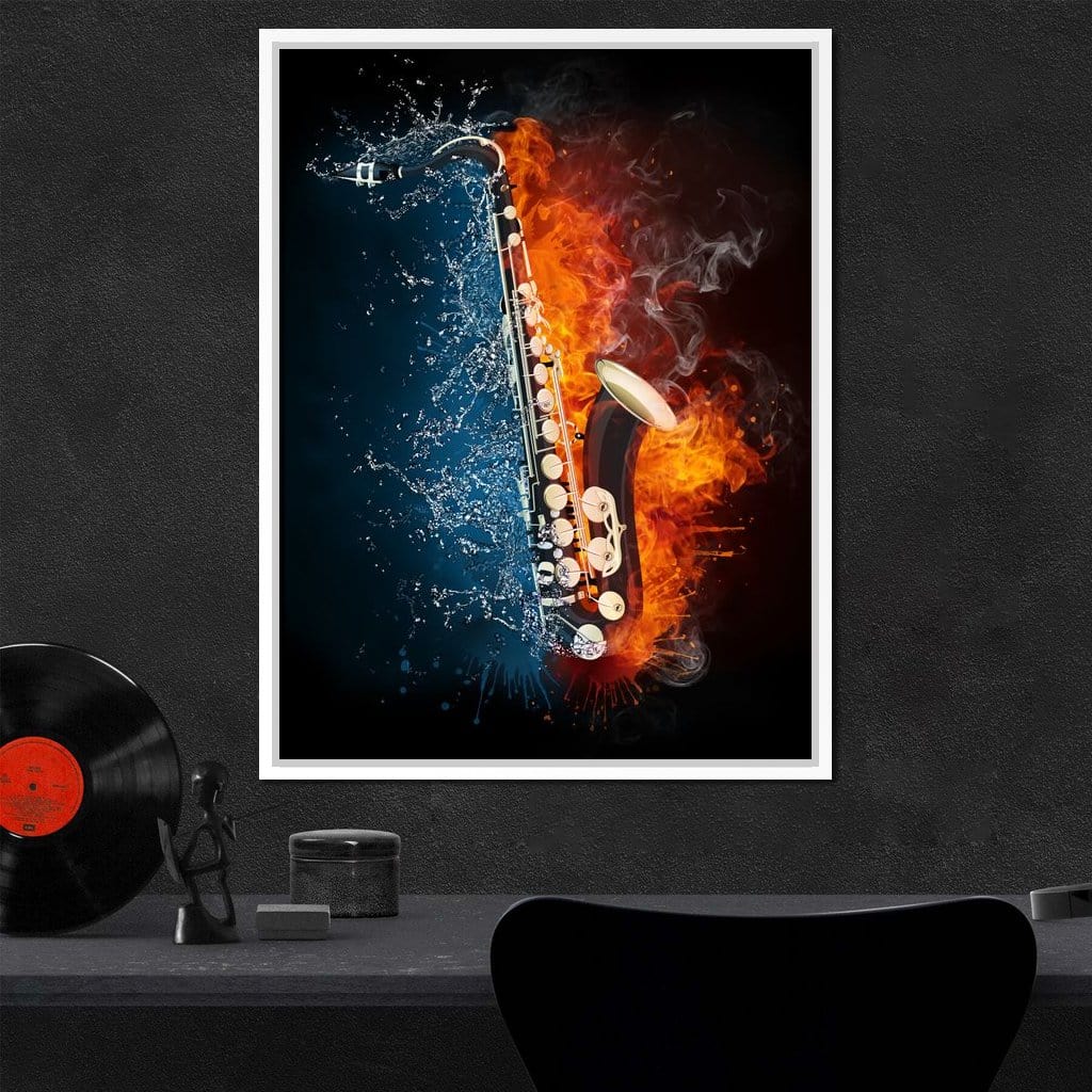 Fire & Water Saxophone Canvas Wall Art