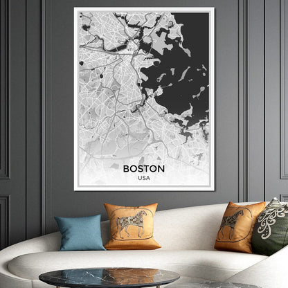Map of Boston, USA Canvas Wall Art