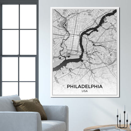 Map of Philadelphia, USA Canvas Wall Art