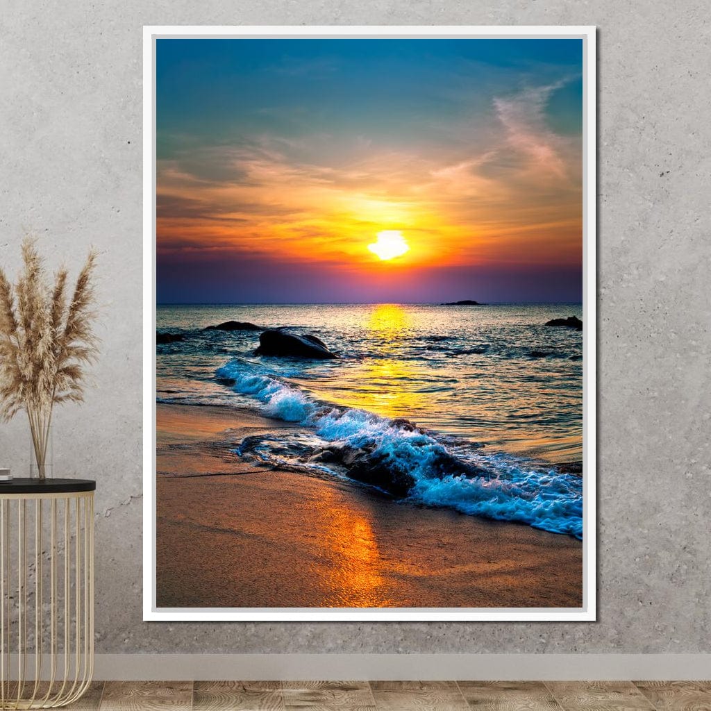 Black Sand Beach Sunset Canvas Wall Art