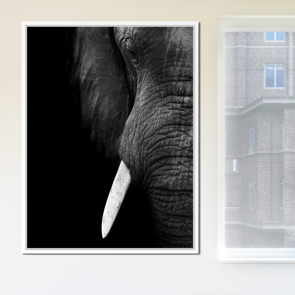 Black and White Elephant Close up Canvas Wall Art