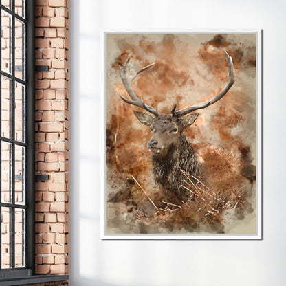 Red Deer Stag on Brown Background Canvas Wall Art
