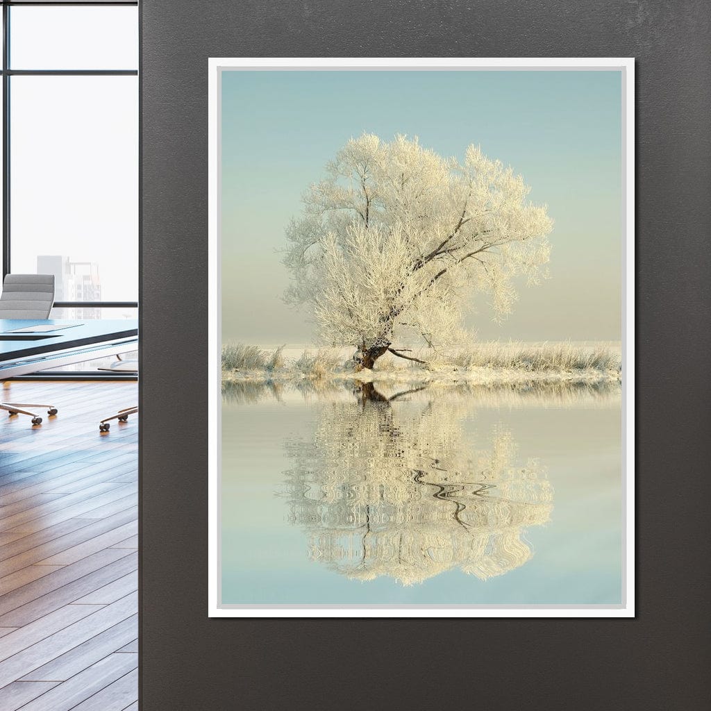 Winter Tree by the Lake Canvas Wall Art