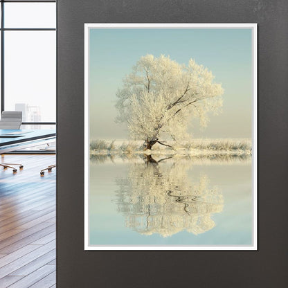Winter Tree by the Lake Canvas Wall Art