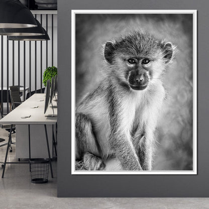 Monkey in Black & White Canvas Wall Art