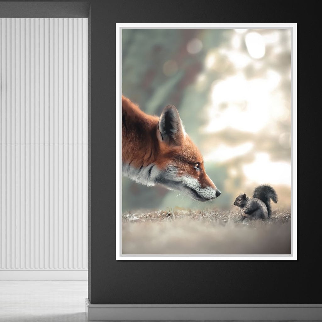 Fox Meets Squirrel Canvas Wall Art
