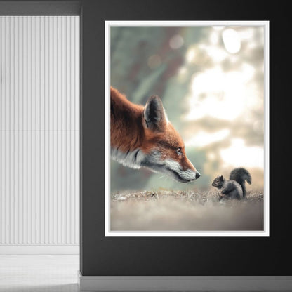 Fox Meets Squirrel Canvas Wall Art