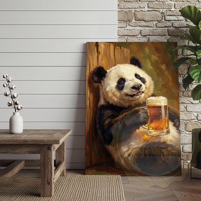 Oil Painting Style Panda Canvas - Rustic Wildlife Humor Wall Art