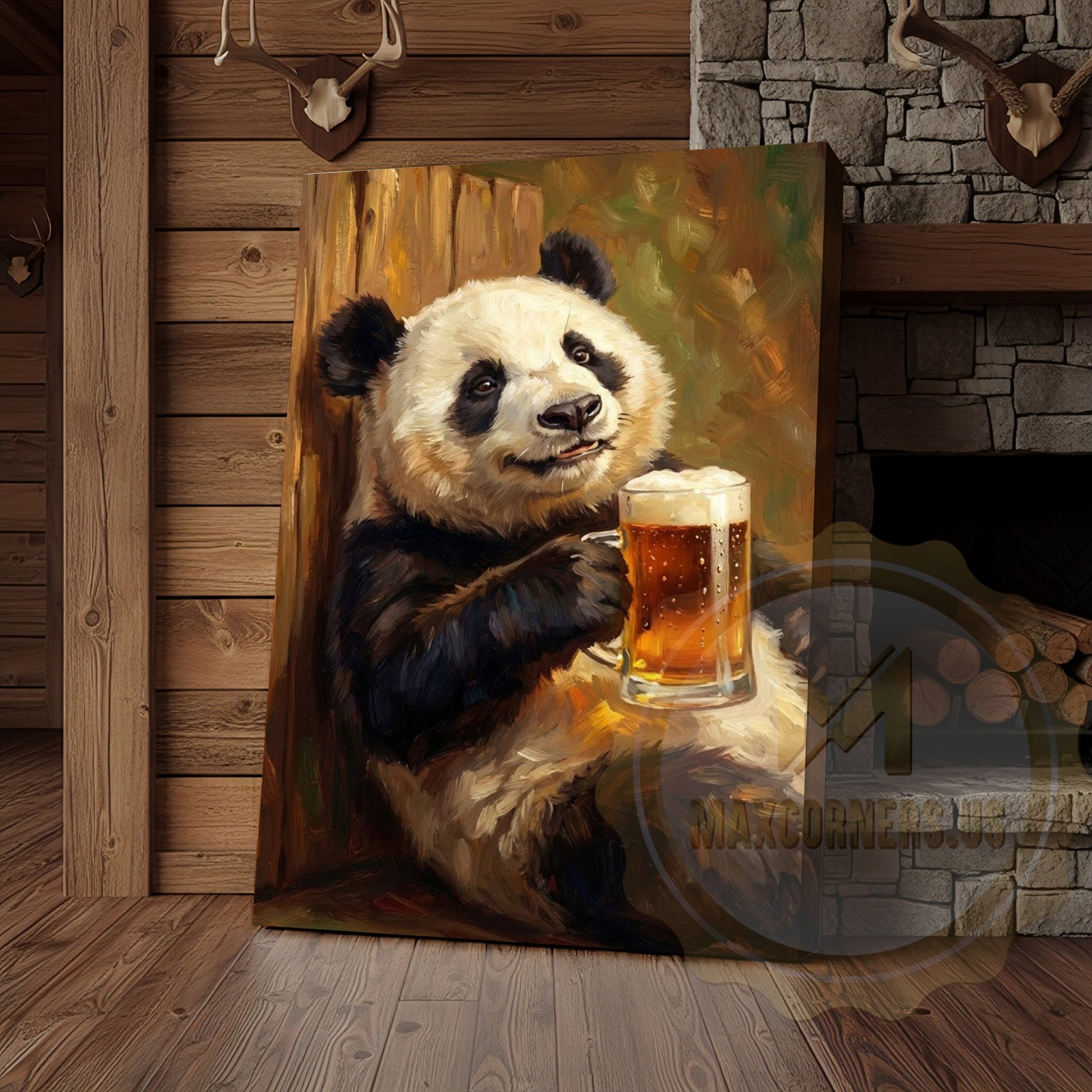 Oil Painting Style Panda Canvas - Rustic Wildlife Humor Wall Art