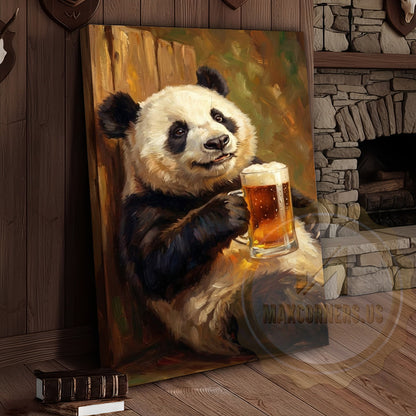 Oil Painting Style Panda Canvas - Rustic Wildlife Humor Wall Art