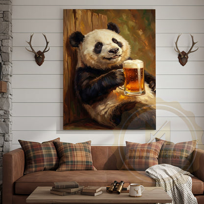 Oil Painting Style Panda Canvas - Rustic Wildlife Humor Wall Art