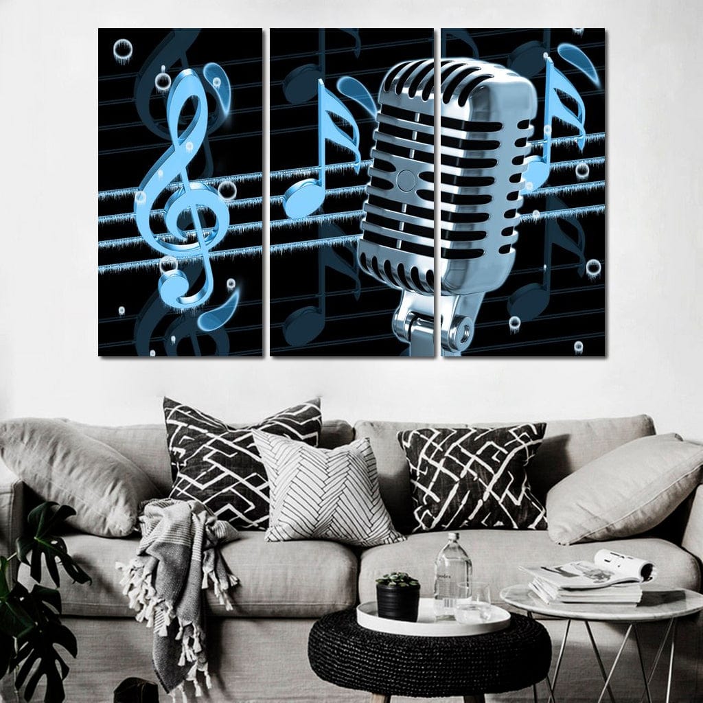 Vintage Microphone & Blue Notes Canvas Wall Art