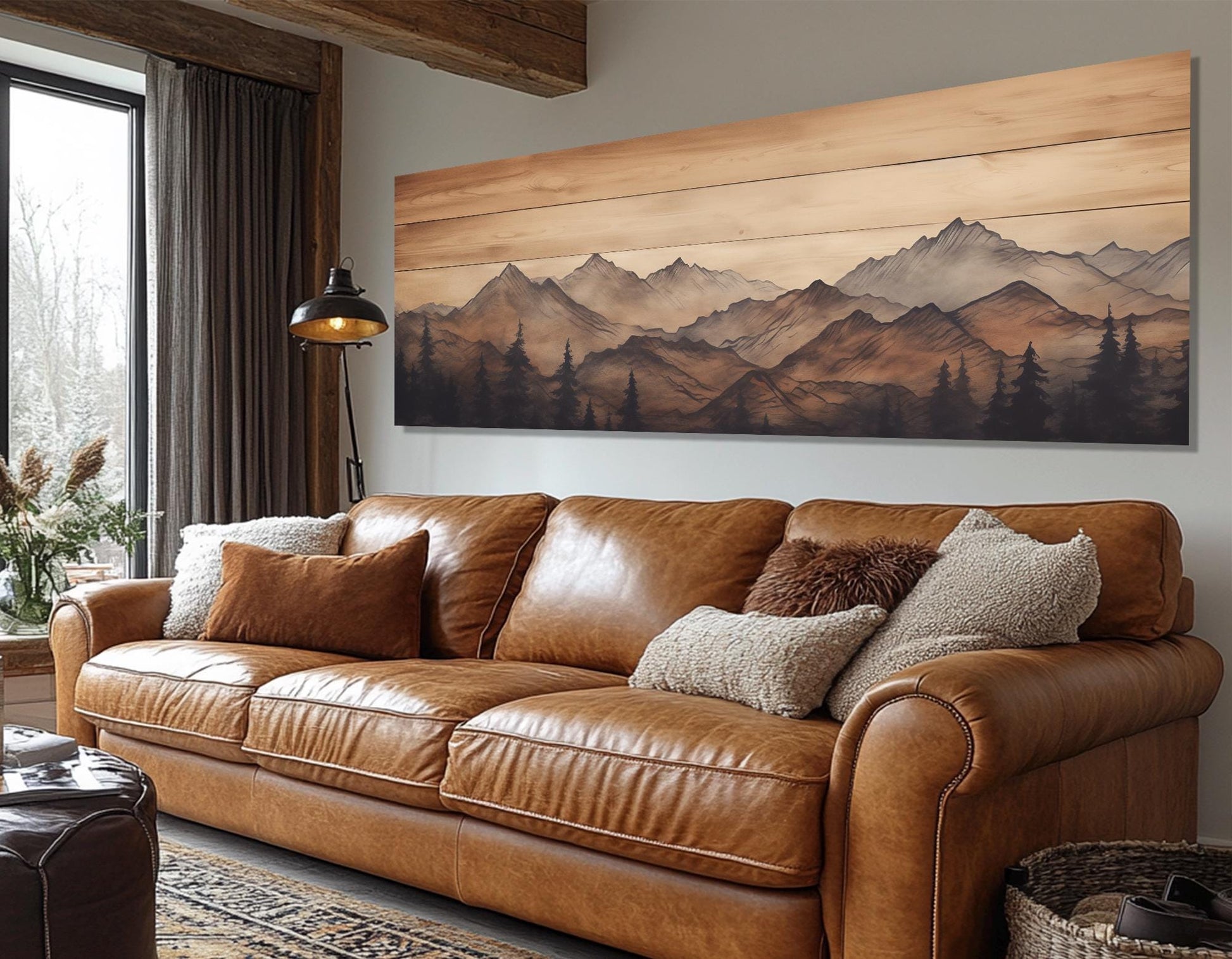 Mountains Wall Art - Soft Tones Mountains Painting on Wooden Canvas Print | Ready to Hang