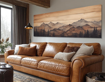 Mountains Wall Art - Soft Tones Mountains Painting on Wooden Canvas Print | Ready to Hang