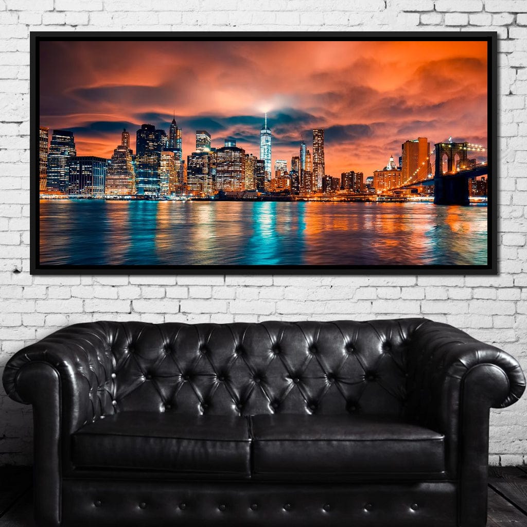 Red Clouds Over New York City Canvas Wall Art