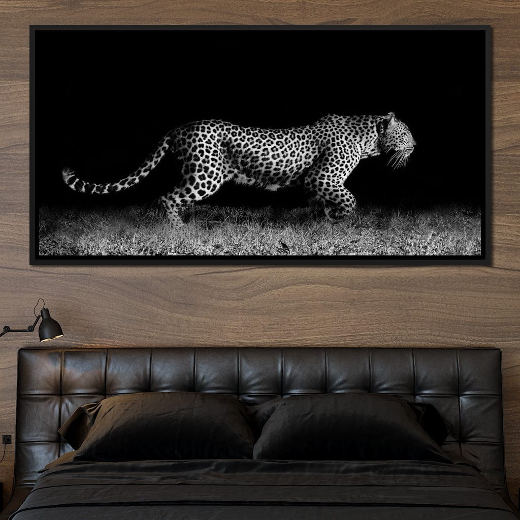 Black and White Jaguar Running Canvas Wall Art