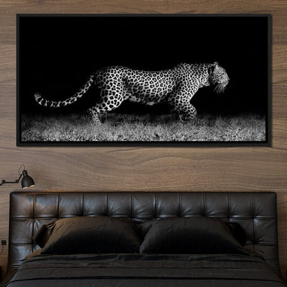 Black and White Jaguar Running Canvas Wall Art