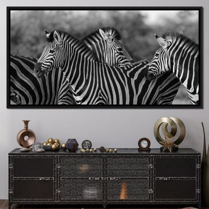 Zebra Herd in Black & White Canvas Wall Art