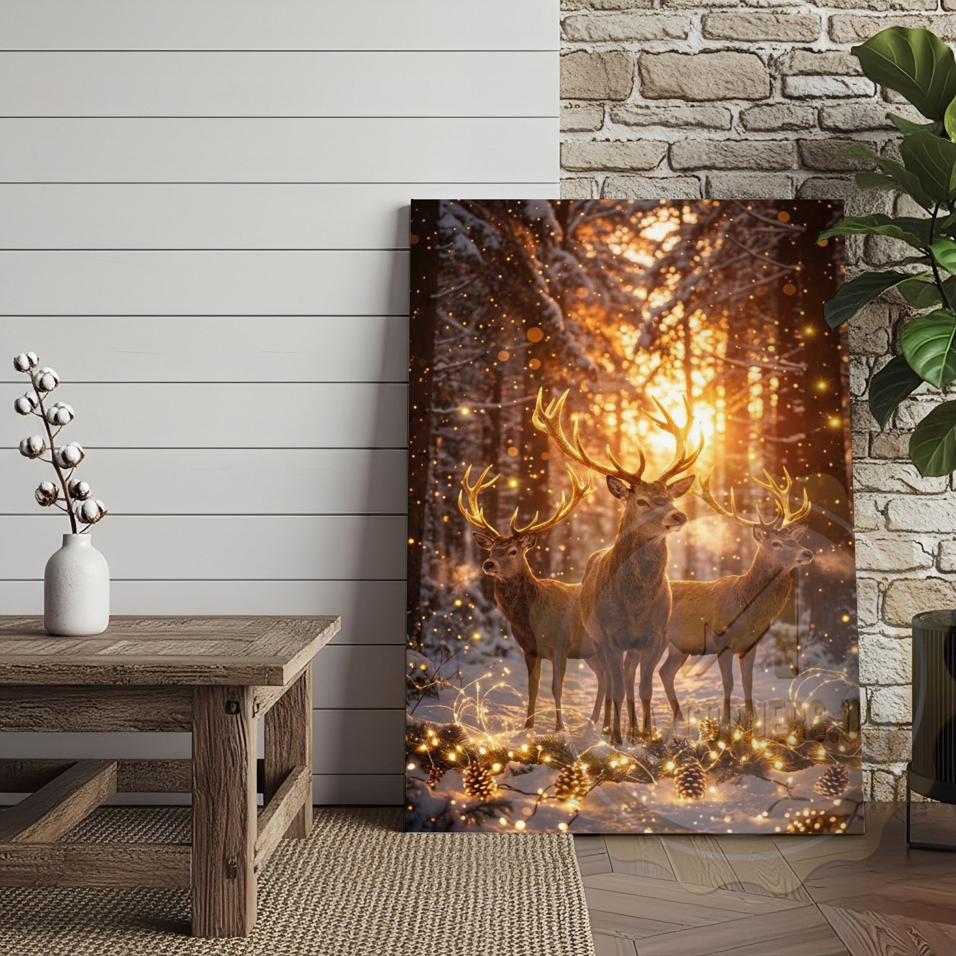 Magical Forest Deer Canvas Wall Art - Golden Hour Wildlife Scene
