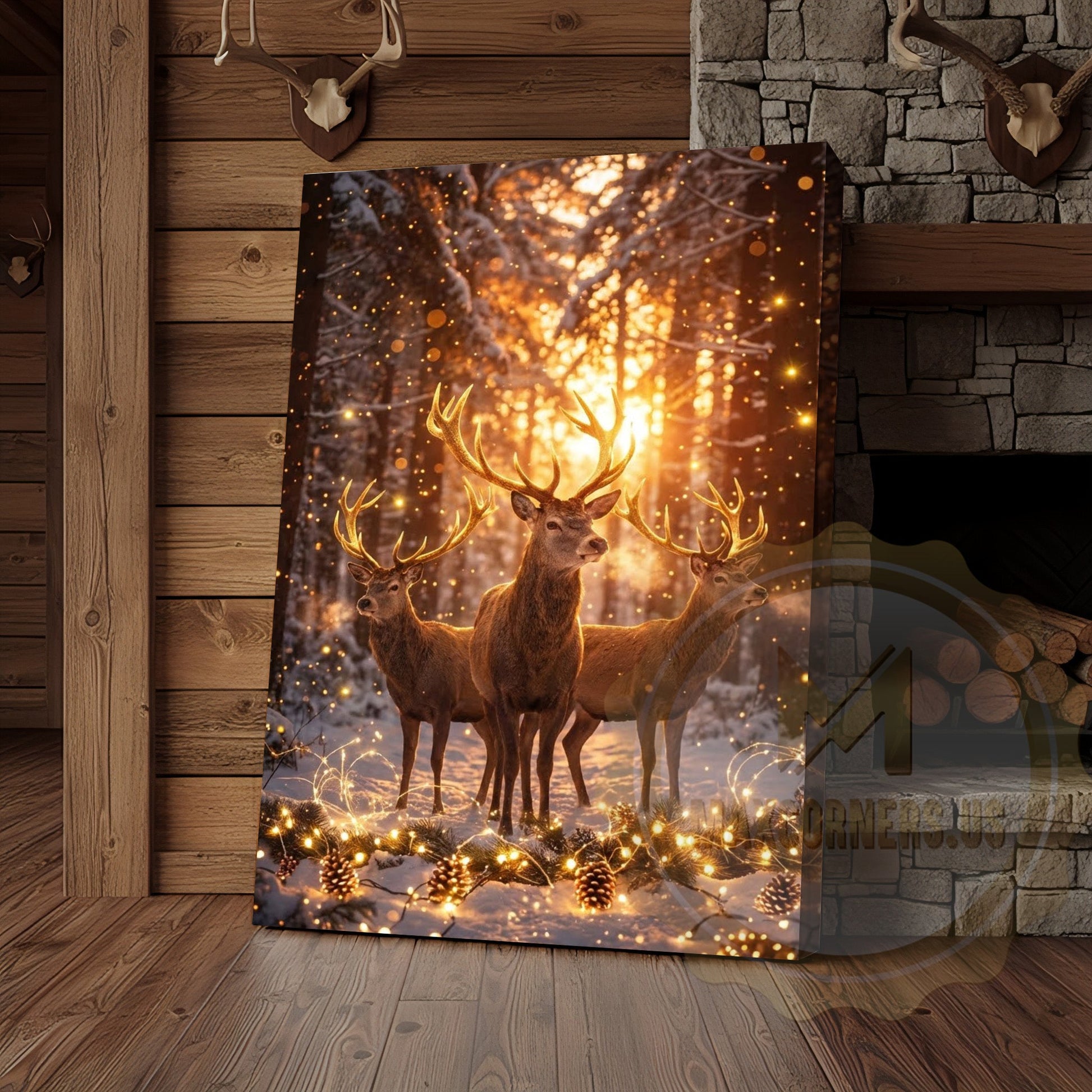 Magical Forest Deer Canvas Wall Art - Golden Hour Wildlife Scene