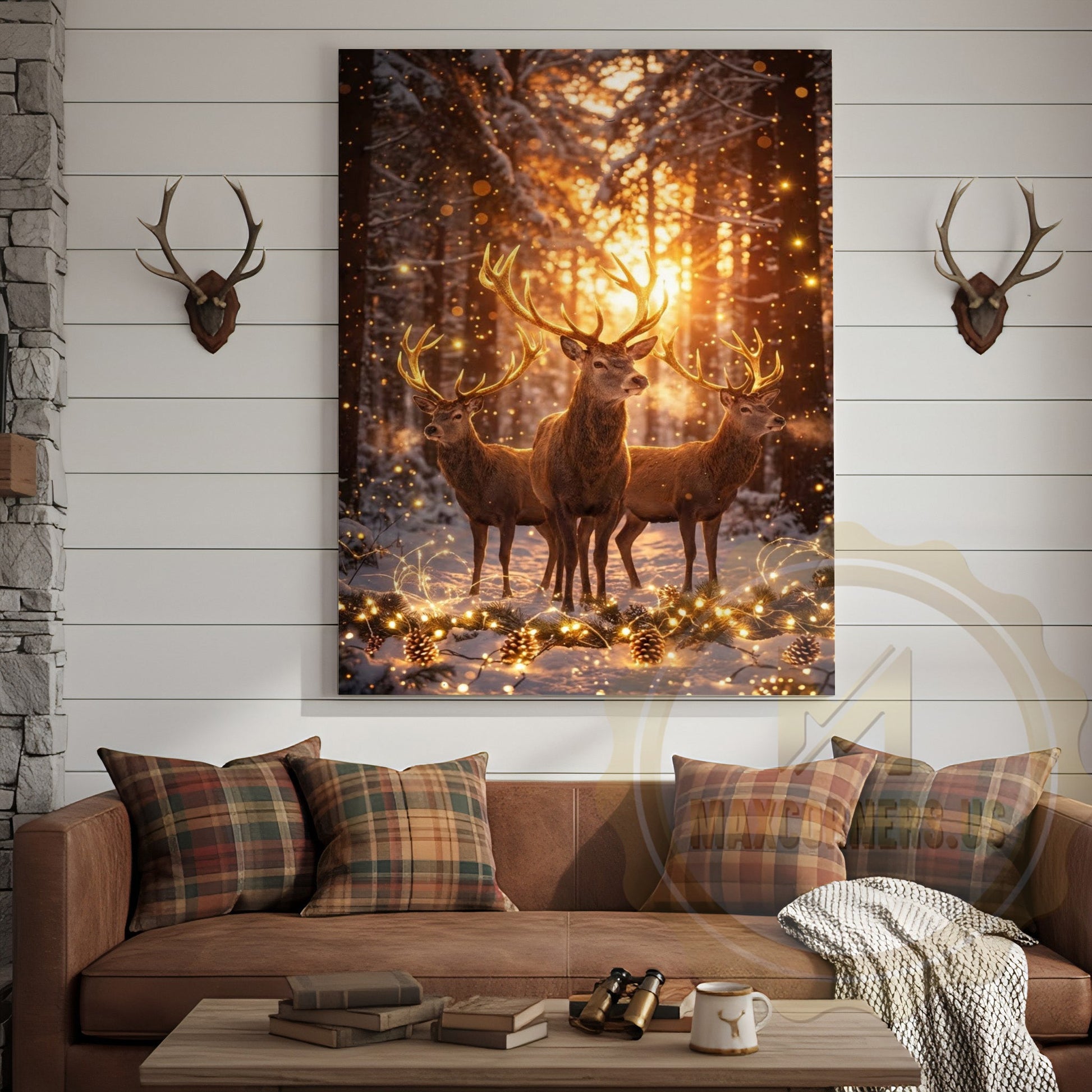 Magical Forest Deer Canvas Wall Art - Golden Hour Wildlife Scene