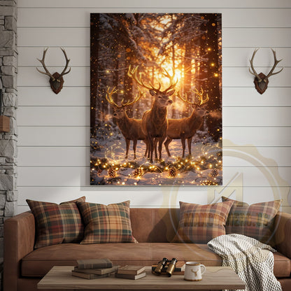 Magical Forest Deer Canvas Wall Art - Golden Hour Wildlife Scene