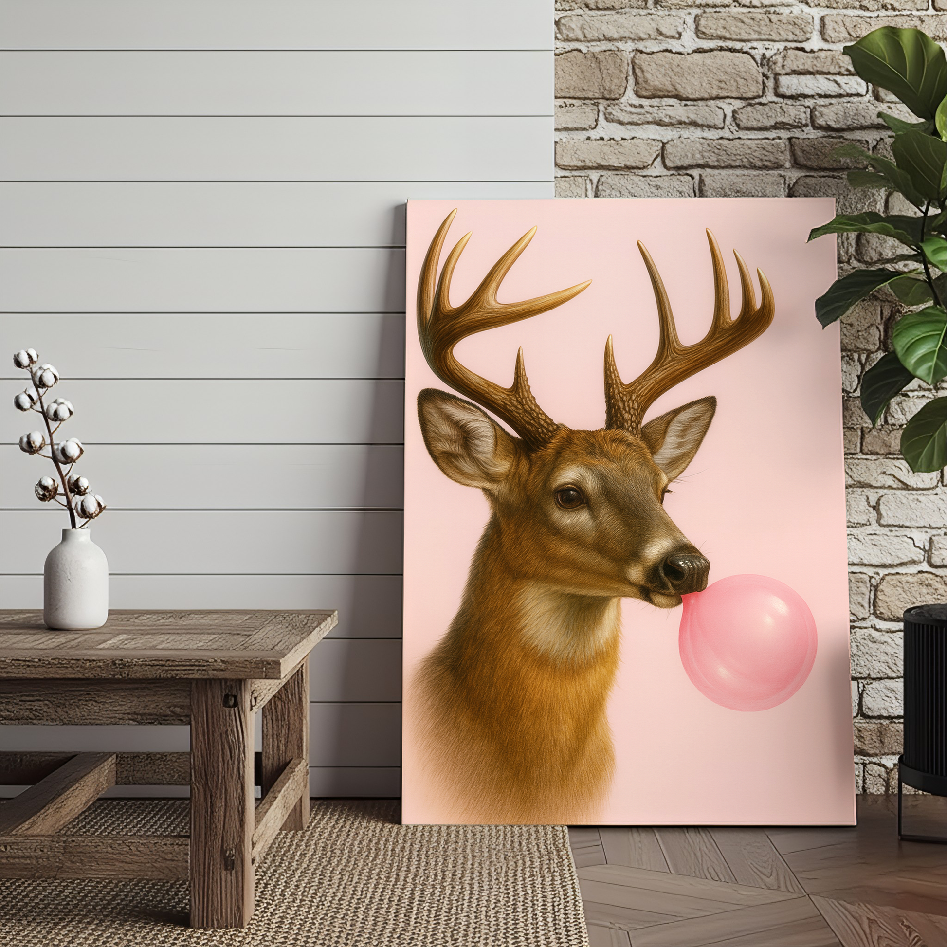 Deer Bubblegum Fun 3D Wrapped Canvas Wall Art