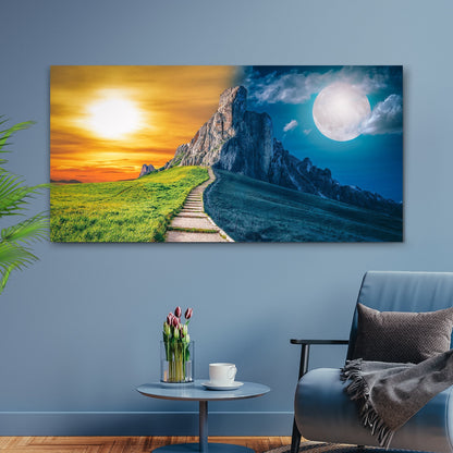 Day And Night Mountain Range Canvas Wall Art