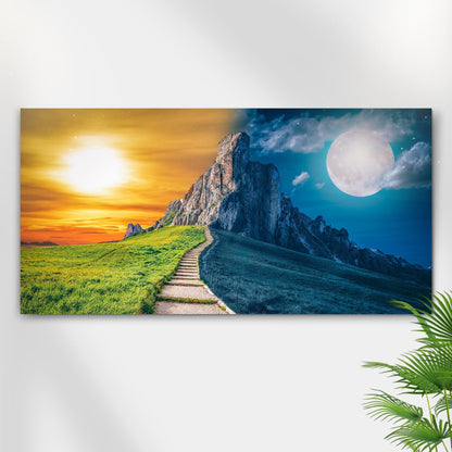 Day And Night Mountain Range Canvas Wall Art