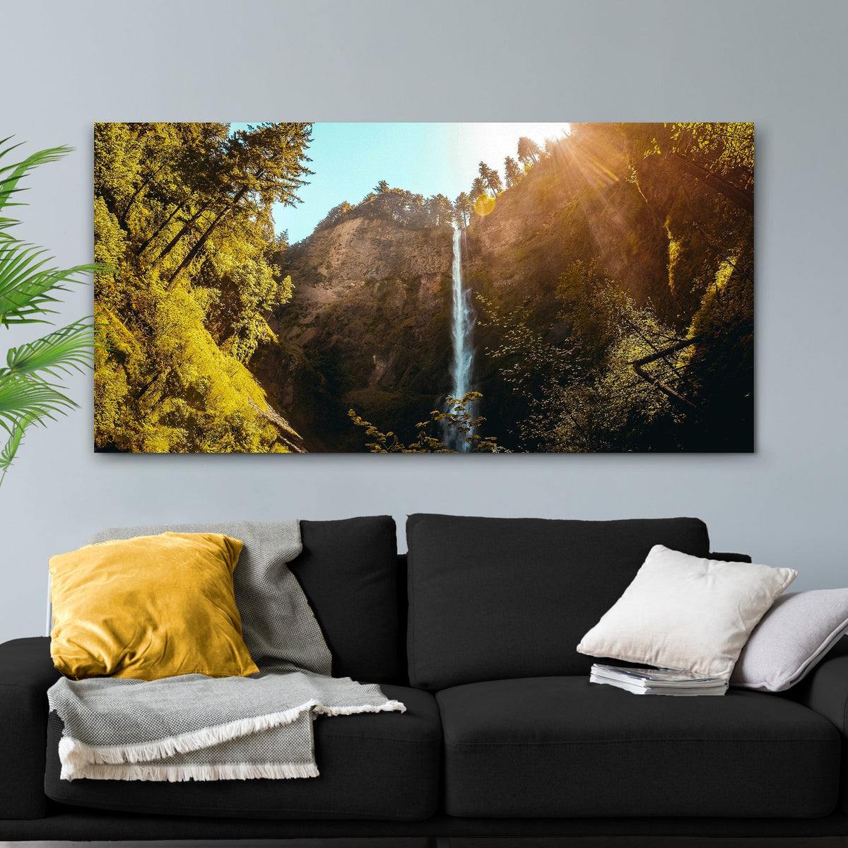 High Mountain Waterfall Canvas Wall Art