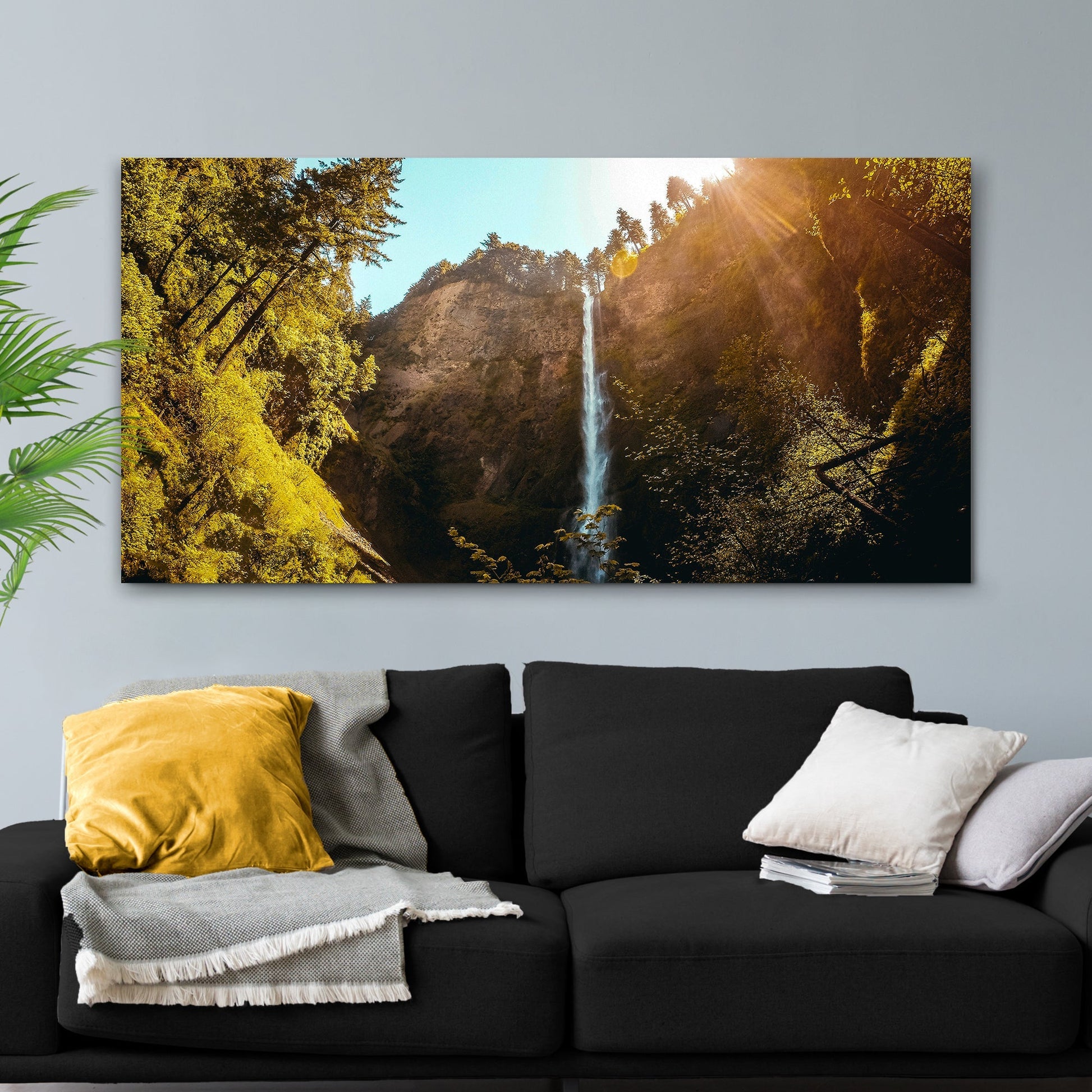 High Mountain Waterfall Canvas Wall Art