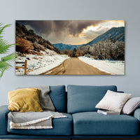 Road Through Snowy Mountain Canvas Wall Art
